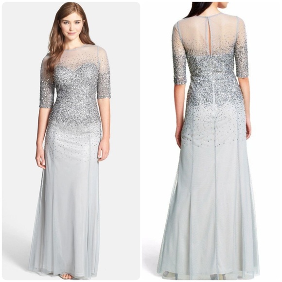 Adrianna Papell Beaded Illusion Gown - Picture 1 of 10